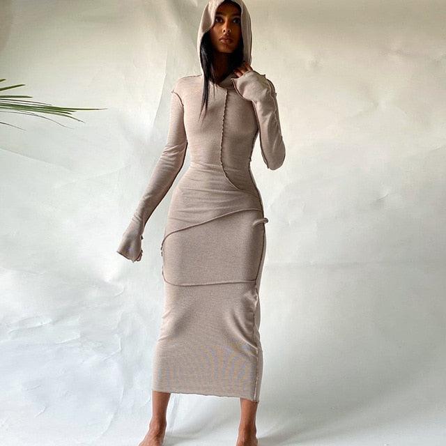 Hugcitar Hooded Long-Sleeve Maxi Dress