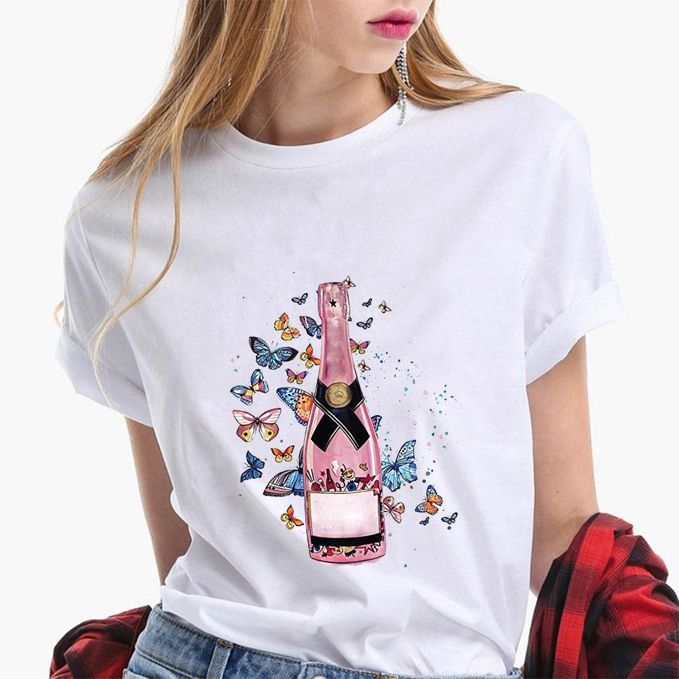 Women Rose Gold Wine Glasses T-Shirt - Lady Vals Vanity