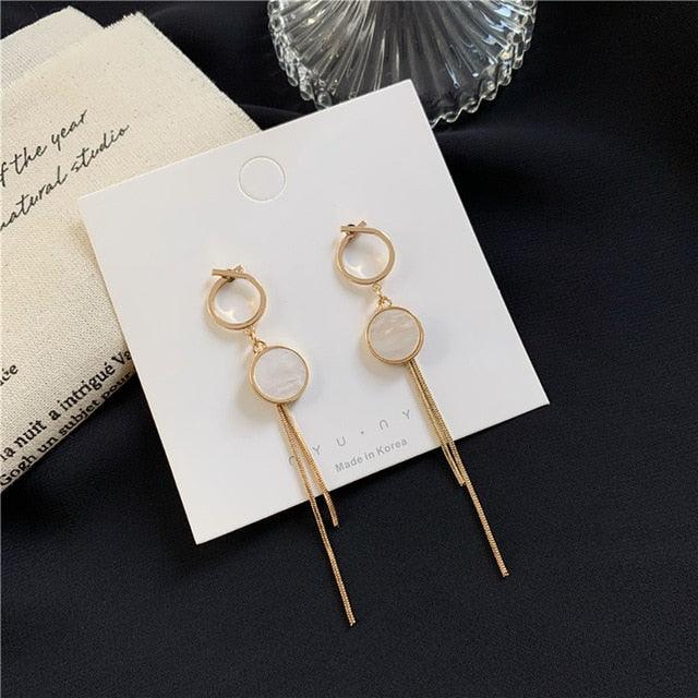 Gold Color Bar Long Thread Tassel Drop Earrings - Lady Vals Vanity