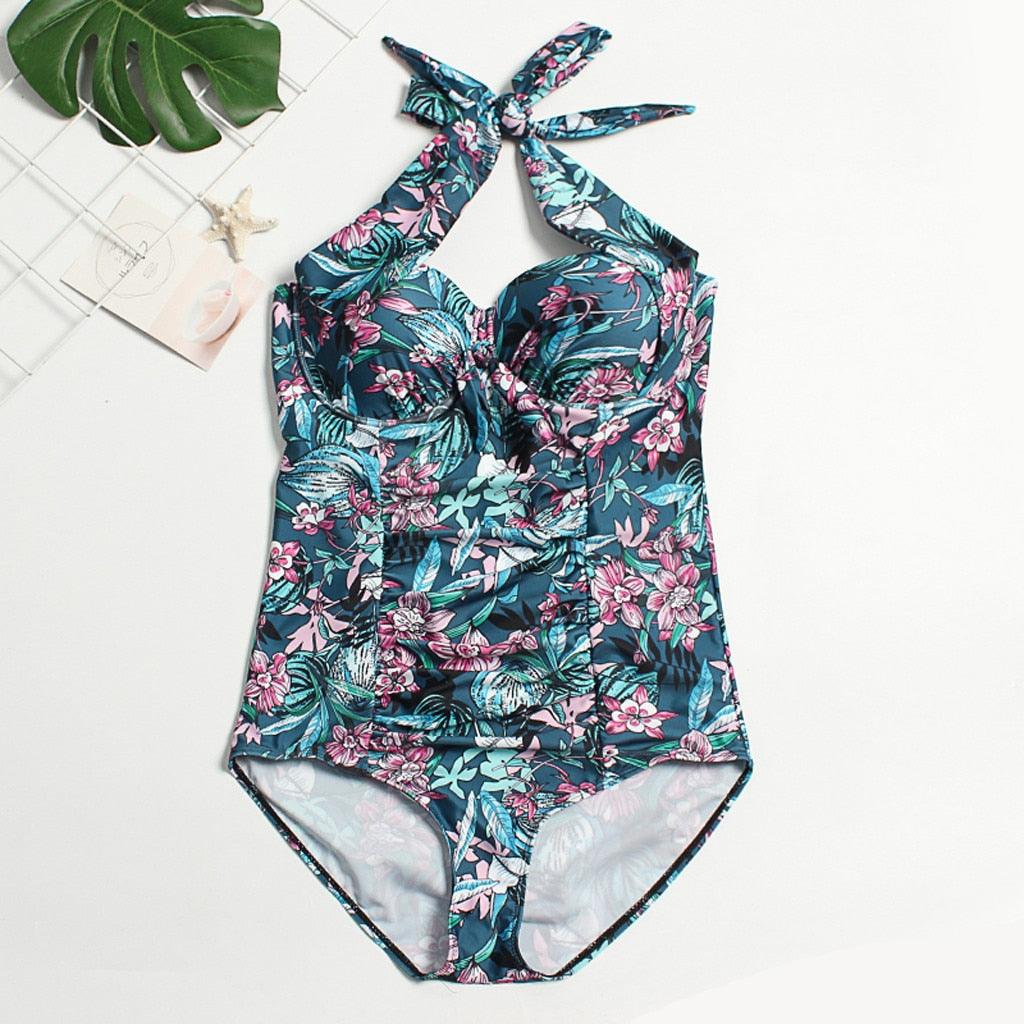 Women One Piece Printed Push Up Bikini - 